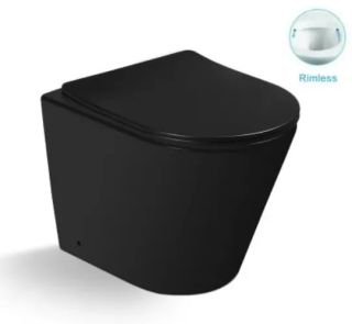 Комплект SantiLine SL-5020MB + SL-05 приставной унитаз чёрный матовый с бачком скрытого монтажа и клавишей смыва чёрный матовый